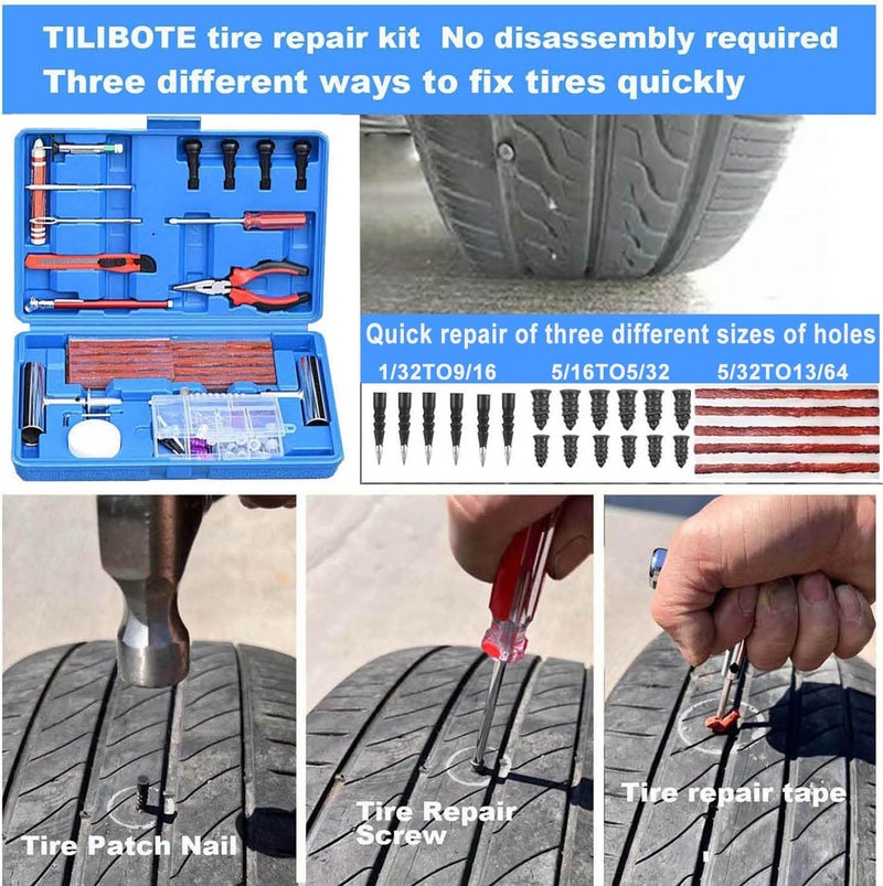 TILIBOTE Tire Repair Kit,117pcs Heavy Duty Tire Plug Kit,with Universal Tire Patch Kit to Plug Flats for Car/Motorcycle/Truck/Tractor/Trailer/RV/ATV - Image 4